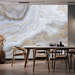 Custom Marble Wallpaper - White Grey Gold Vein Pattern, Peel & Stick