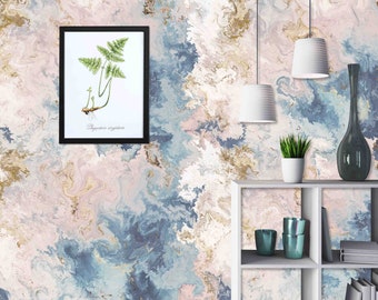 Abstract Wall Mural: Pink Gold Blue Design (Peel & Stick, Custom Fit)