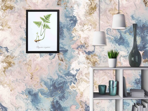 Custom Size Wallpaper - Pink Gold Blue Abstract Wallpaper - Peel and Stick Wall Decal - Self Adhesive or Pre-Pasted - Removable Wallpaper