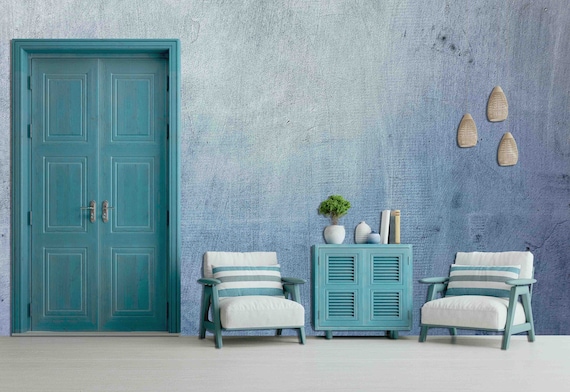 Custom Size Wallpaper - Blue Concrete Wallpaper  - Peel and Stick Wall Decal - Self Adhesive or Pre-Pasted - Removable Wallpaper