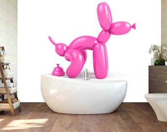 Custom Wallpaper Mural: Pink Balloon Pooping Dog - Peel & Stick
