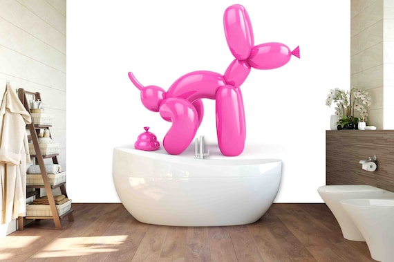 Custom Size Wallpaper - Pink Balloon Shape of Pooping Dog Wallpaper - Peel and Stick Wall Decal - Self Adhesive or Pre-Pasted