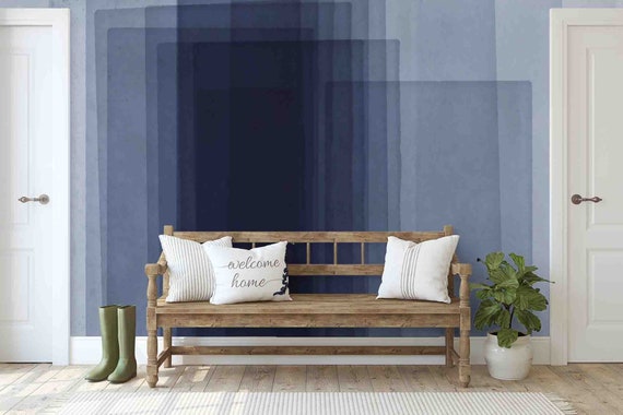 Custom Size Wallpaper - Geometric Square Gradient Blue Brown Green Wallpaper - Peel and Stick Wall Decal - Self Adhesive or Pre-Pasted