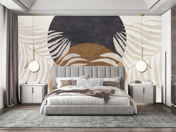 Abstract Golden Leaves Wallpaper: Geometric Art, Peel and Stick Decal