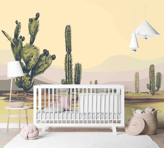 Desert Landscape Wallpaper: Custom Size, Peel and Stick Cactus Mural