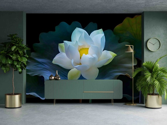 Lotus Wallpaper Mural: Modern Minimalist Peel and Stick Wall Art
