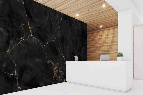 Custom Size Wallpaper-Black Marble Texture Gold Veins Wallpaper-Peel and Stick Wall Decal-Self Adhesive or Pre-Pasted-Removable Wallpaper