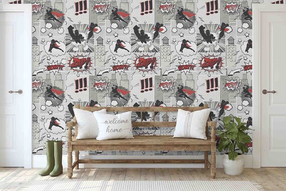 Custom Size Wallpaper - Pop Art Comic Heroes Wallpaper - Peel and Stick Wall Decal - Self Adhesive or Pre-Pasted - Removable Wallpaper