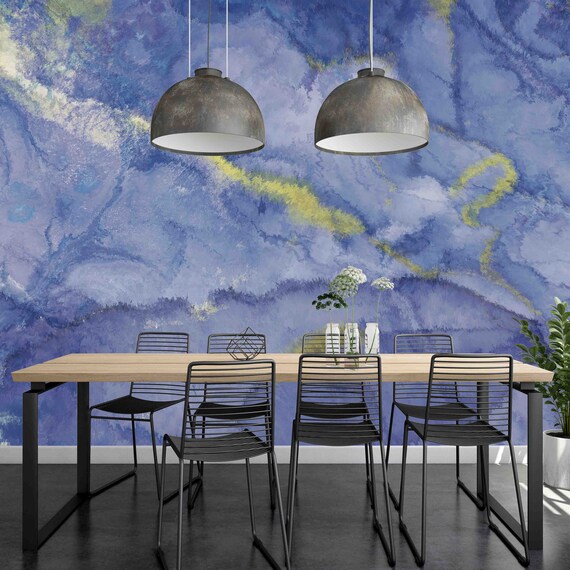 Blue and Gold Marble Wall Mural - Custom Size Peel & Stick Wallpaper