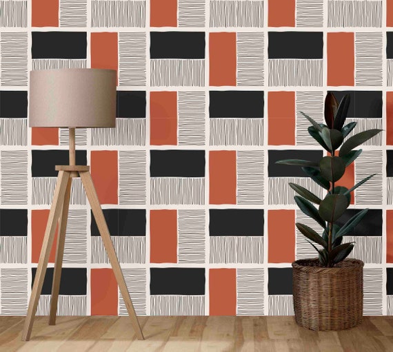 Custom Size Wallpaper - Hand Drawn Abstract Minimalist Pattern Wallpaper - Peel and Stick Wall Decal - Self Adhesive or Pre-Pasted