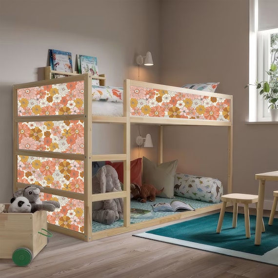 Flower Kura Bed Decal for Kids Room - Furniture Decals - Adhesive Stickers for IKEA Kura - Wrap for Kura bed-Kura Bed Decals (No Steps) Bed