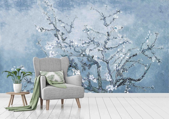 Blossom Flower Wall Mural, Oil Painting Style (Custom Size, Removable)