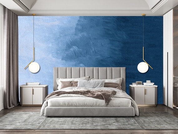 Custom Size Wallpaper - Colored Blue Oil Painted Concrete Wallpaper - Peel and Stick Wall Decal - Self Adhesive or Pre-Pasted