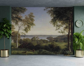Nature Wall Mural: Vintage Oil Painting Landscape (Custom Size, Removable)