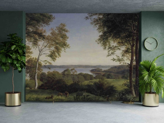 Nature Wall Mural: Vintage Oil Painting Landscape (Custom Size, Removable)