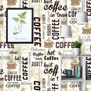 Custom Size Wallpaper - Coffee Pattern Wallpaper - Peel and Stick Wall Decal - Self Adhesive or Pre-Pasted