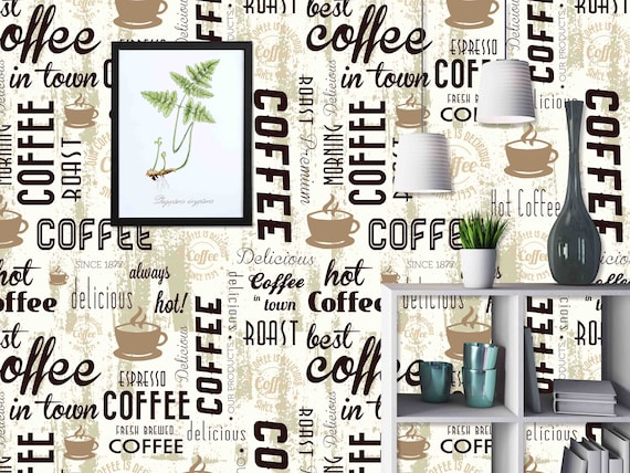 Coffee Pattern Peel and Stick Wallpaper - Custom Size, Removable