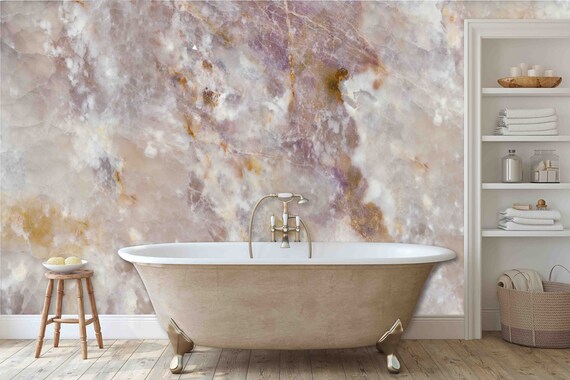 Custom Size Wallpaper - High Marble Texture Glossy Wallpaper - Peel and Stick Wall Decal - Self Adhesive or Pre-Pasted