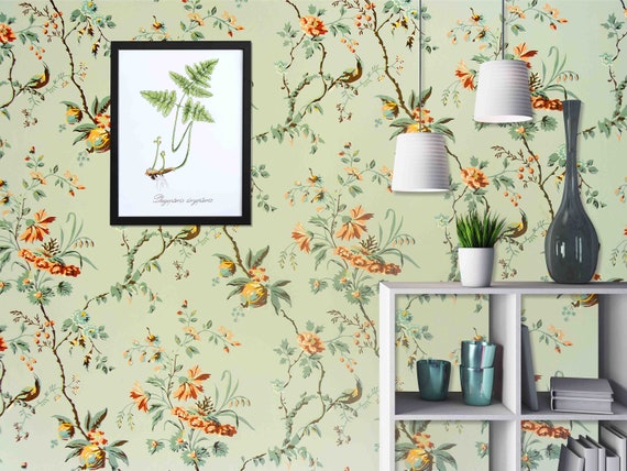 Floral Vintage Wallpaper: Custom Size, Peel and Stick, Removable