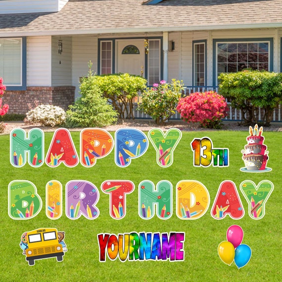 Personalized Birthday Yard Signs, 18 Inch School Student Happy Birthday Lawn Signs, Outdoor Lawn Decorations, Ornaments, Custom Name & Age