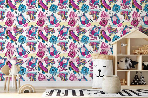 Custom Size Wallpaper - Abstract Girlish Fashion Pattern Wallpaper- Peel and Stick Wall Decal - Self Adhesive or Pre-Pasted