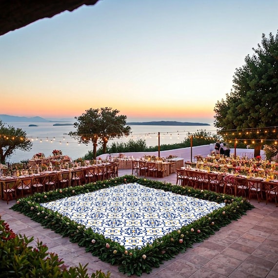 Mediterranean Wedding Dance Floor Decal - Blue Portuguese Tile (Custom Size)