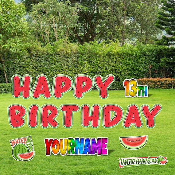 Personalized Watermelon Birthday Yard Signs, 18 Inch Happy Birthday Lawn Signs, Outdoor Lawn Decorations, Ornaments, Custom Name & Age