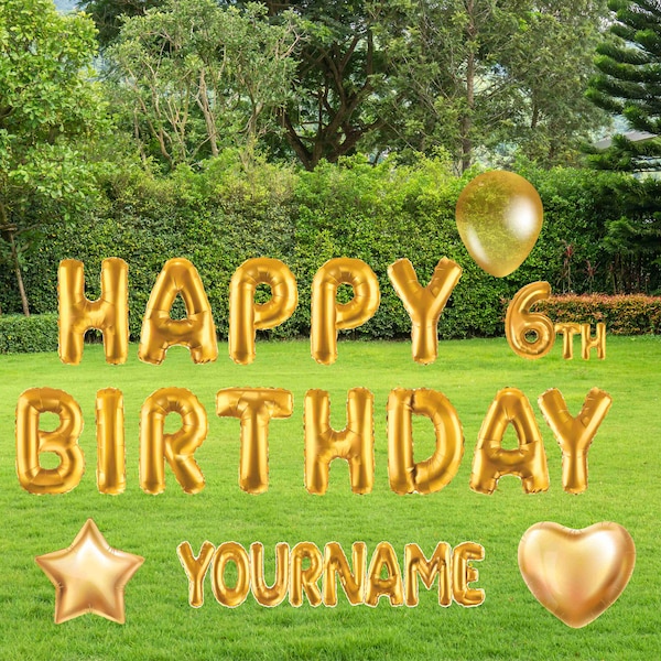 Personalized Birthday Yard Signs, 18 Inch Gold Balloon Happy Birthday Lawn Signs, Outdoor Lawn Decorations, Ornaments, Custom Name & Age