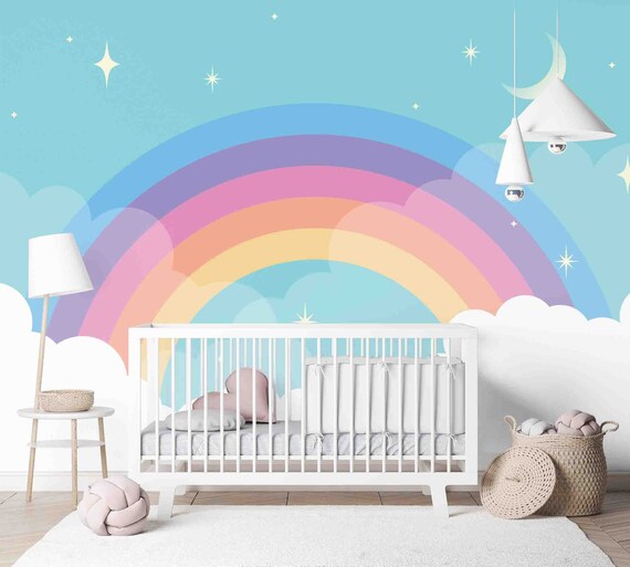 Custom Size Wallpaper - Rainbow in the Sky Pattern Wallpaper - Peel and Stick Wall Decal - Self Adhesive or Pre-Pasted