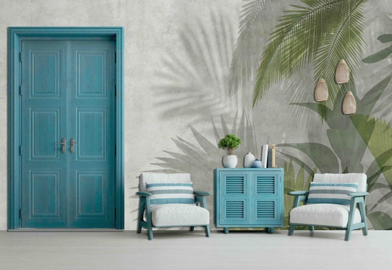 Custom Wallpaper: Green Tropical Palm Leaves - Peel & Stick