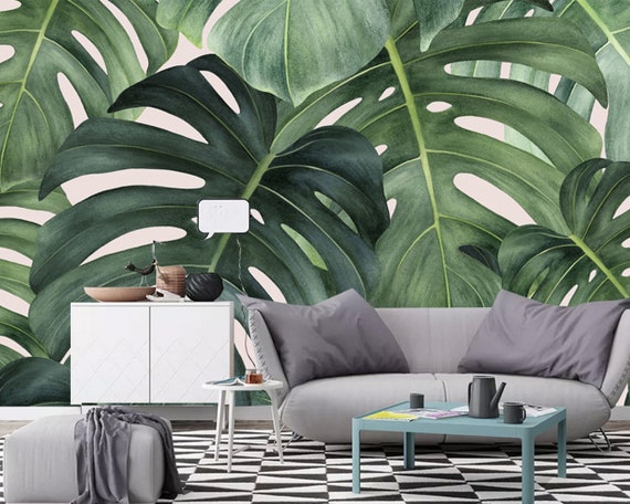 Custom Size Wallpaper - Nordic Style Big Tropical Banana Leaf Wallpaper - Peel and Stick Wall Decal - Self Adhesive or Pre-Pasted