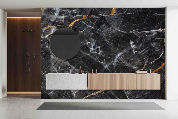 Custom Size Wallpaper - Gold White Dark Gray Marble Wallpaper - Peel and Stick Wall Decal - Self Adhesive or Pre-Pasted -Removable Wallpaper