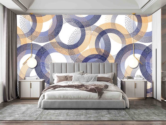 Custom Size Wallpaper - Circle Ring Shapes of Dots Wallpaper - Peel and Stick Wall Decal - Self Adhesive or Pre-Pasted