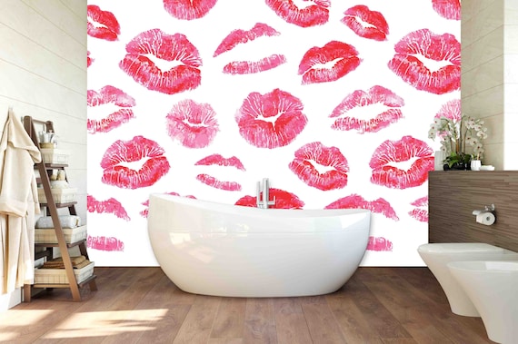 Custom Size Wallpaper - Red Lips Pattern Wallpaper - Peel and Stick Wall Decal - Self Adhesive or Pre-Pasted - Removable Wallpaper