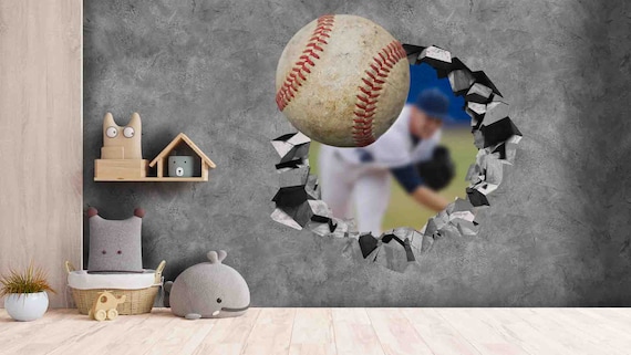 Custom Baseball Wallpaper, 3D Flying Fire Design (Peel & Stick or Pasted)