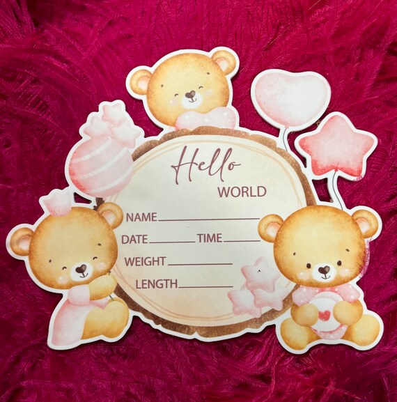 Acrylic Baby Birth Announcement Stat Sign for Girl - Hello World - New Born Photo Prop - Baby Shower Gift for New Mom