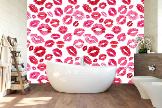 Custom Size Wallpaper - Lips Pattern Wallpaper - Peel and Stick Wall Decal - Self Adhesive or Pre-Pasted - Removable Wallpaper