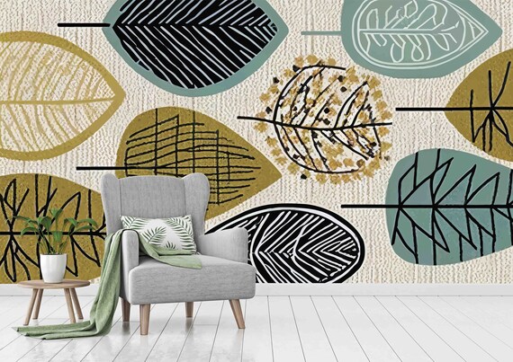 Custom Size Wallpaper - Hand Drawn Abstract Golden Texture Wallpaper - Peel and Stick Wall Decal - Self Adhesive or Pre-Pasted