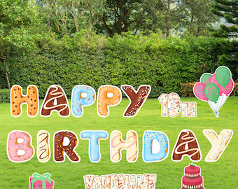 Birthday Yard Sign: Donut Theme, Custom Name & Age (18 Inches)