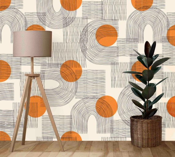 Custom Size Wallpaper - Hand Drawn Abstract Geometric Elements Wallpaper - Peel and Stick Wall Decal - Self Adhesive or Pre-Pasted
