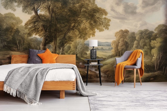 Vintage Forest Wallpaper: Custom Size Peel and Stick Mural