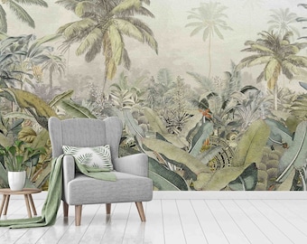 Custom Tropical Wall Mural: Oil Painting Style (Peel & Stick or Pasted)