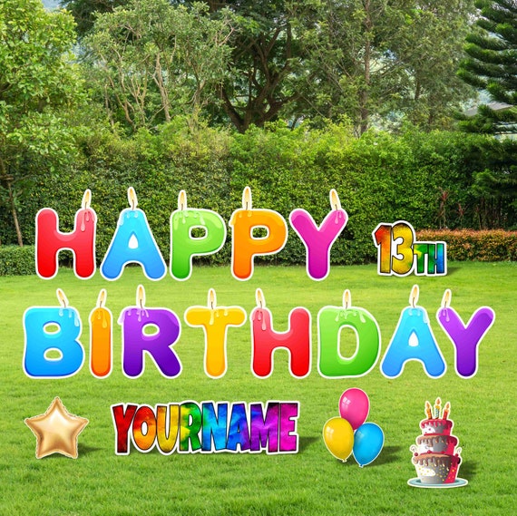 Personalized Candle Birthday Yard Signs, 18 Inch Happy Birthday Lawn Signs, Outdoor Lawn Decorations, Ornaments, Custom Name & Age