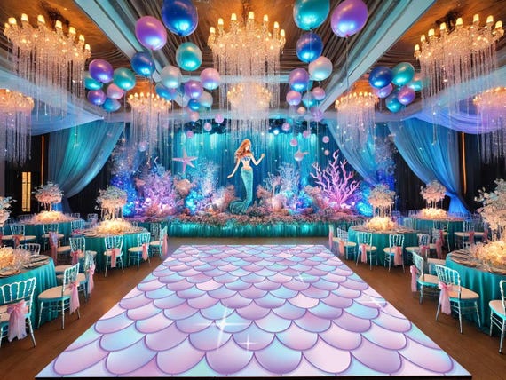 Mermaid Pattern Vinyl Floor Graphics | Removable Floor Decals | Wedding & Dance Floor Decor | Birthday Dance Floor | Kids Party Decoration