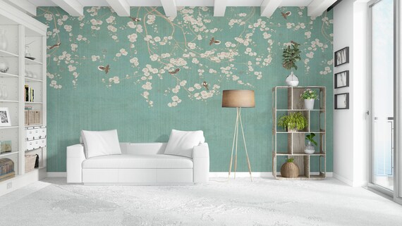 Wall Mural: Branches and Bird Pattern (Custom Size, Self Adhesive)