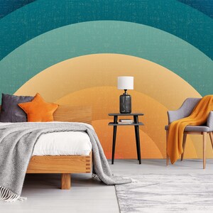 Custom Size Wallpaper - Abstract Radial Retro Wallpaper  - Peel and Stick Wall Decal - Self Adhesive or Pre-Pasted - Removable Wallpaper