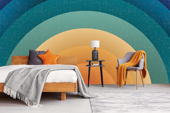 Custom Size Wallpaper - Abstract Radial Retro Wallpaper  - Peel and Stick Wall Decal - Self Adhesive or Pre-Pasted - Removable Wallpaper