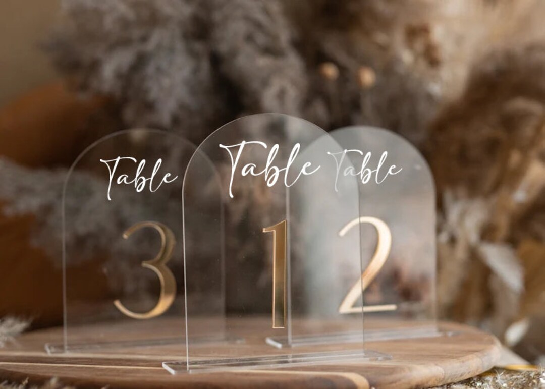 Arched Acrylic Table Numbers With Stand Golden Plexi Table Numbers