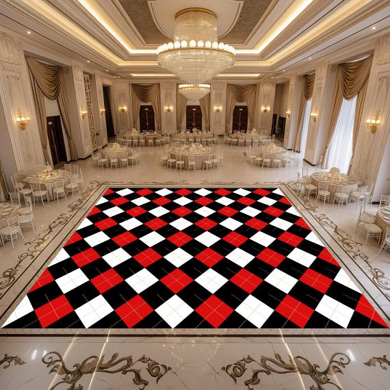 Personalized Removable Vinyl Floor Graphics | Masquerade Pattern Red and Black Graphic | Wedding & Dance Floor Decor | Wedding Dance Floor