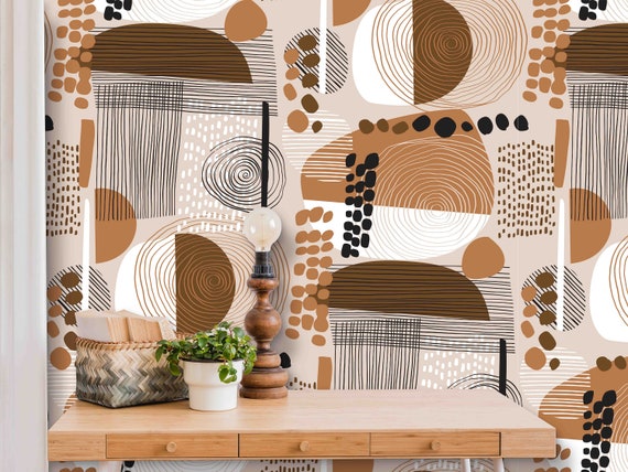 Custom Size Wallpaper - Hand Drawn Abstract Geometric Shapes Pattern Wallpaper - Peel and Stick Wall Decal - Self Adhesive or Pre-Pasted